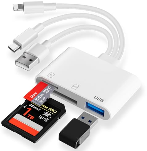 Loydia Lettore Schede SD per iPhone, 3 in 1 USB A/C SD Card Reader, Adattatore Lettore di Schede Microsd usbc sd card adapter con Doppio Slot per tf/sd, per iPhone 15, Laptop, Tablet, Plug and Play