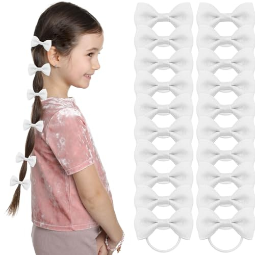 Lot de 20 élastiques à cheveux pour filles, chouchous blancs avec nœuds, accessoires pour bébés, enfants et femmes