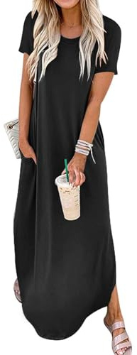 InfiniZer Elegant Sleeveless Maxi Dresses for Women UK with Slit and Pockets, Slimming Dresses, Figure-Flattering Summer Casual Maxi Dresses