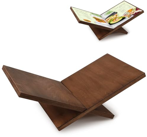 Soporte de Libro Madera, Atril para Libros, Soporte Libros de Recetas de Cocina, Atril para Biblia Soportes para Mesa de Centro, Expositor para Revistas, Arte, y Corán (Marrón)