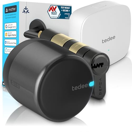 Tedee GO2 Alu Serrure Intelligente Connectée WiFi Bridge | Cylindre EXXO Smart Sécurité Classe 6, Accès à Distance, Entrée sans Clé | Compatible Matter, Alexa, Google Home, Apple HomeKit, SmartThings