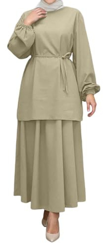 Celanisai Ropa de oración para mujeres musulmanas de manga larga + pantalones traje de ramadán de dos piezas suelto disfraz árabe de dos piezas vestido árabe vestido árabe islámico de verano