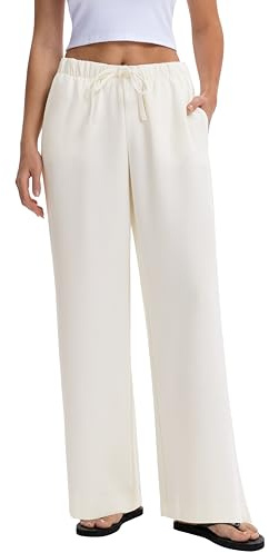 Abonlen Wide Leg Pants for Women Casual Flowy Crepe Trousers Wrinkle Free Relaxed Fit Lounge Work Business with Pockets