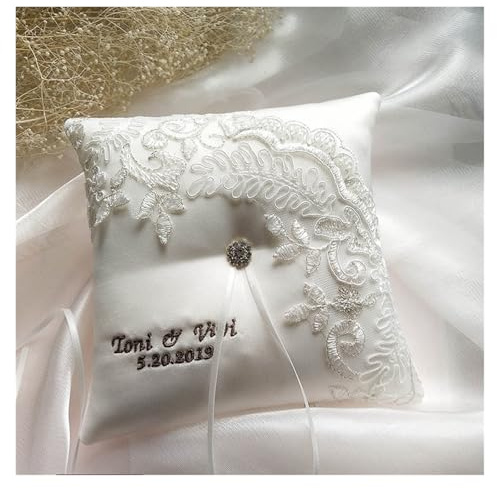 BTRYLDCFA Cuscino Fedi Nuziali Cuscino for anello con nomi e date personalizzati, decorazione for feste, cuscini for anello nuziale, forniture for San Valentino, diverse dimensioni(20 x20cm)