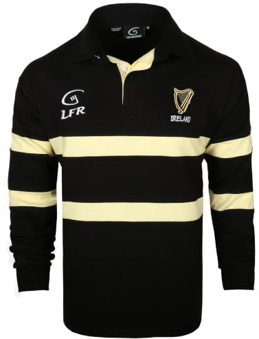 Irland harpa svart och grädde långärmad rugbytröja (S-XXXL), Svart, XL