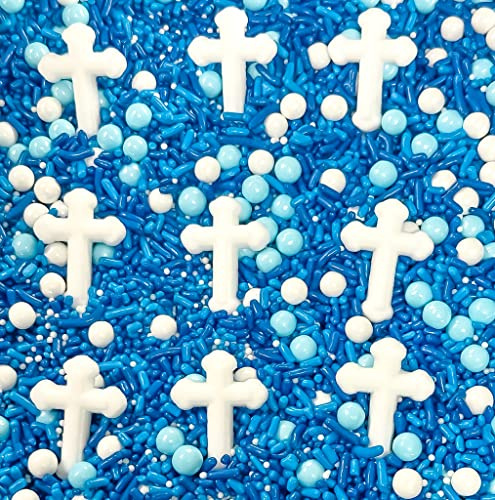First Communion Baptism White Cross Blue Pearls Edible Confetti Sprinkles Cake Cookie Cupcake IceCream Donut Quins 6oz
