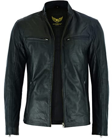 Leatherick Veste de motard en cuir noir pour homme Veste de moto durable avec fermeture éclair et poches multiples (FR/ES, Alpha/lettres, S, Taille normale, Taille normale, Veste Hooper noire)