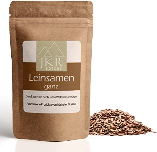 JKR Spices Leinsamen ganz - Leinsaat - ganze Lein Körner- braun - Ballaststoffe, Müsli, zum Backen, Kochen & Smoothies | 100% natürlich ohne Zusätze (500 GR)