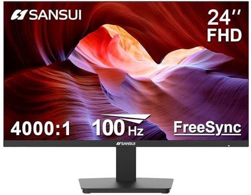 SANSUI Monitor 24 Inch 100Hz PC Monitor, HDMI VGA Ports VESA Mount, FHD Computer Monitor Ultra-Slim Ergonomic Tilt Eye Care for Home Office (ES-24F2, HDMI Cable Included)