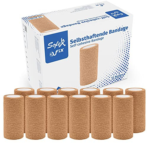 Sofex Fix Selbstklebender Verband Selbsthaftende Bandage Haftbandage Selbstklebend Fixierbinde Klebeverband Mullbinden Klebeverband Tape Verband Haftverband Elastische Binde (10cm, Beige)