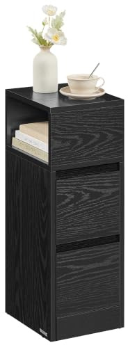 VASAGLE Slim Bedside Table with Drawers, Flexible Compartment | Small Narrow Side End Table, Modern, for Bedroom, Living Room, Ebony Black, KAILYN Collection, LET656B56