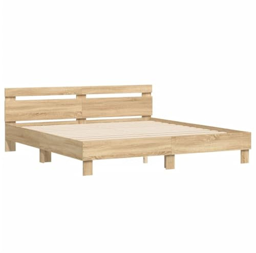 vidaXL Bettgestell, Bettrahmen mit Lattenrost, Bett Gästebett mit Kopfteil, Doppelbett Schlafzimmerbett Schlafzimmermöbel, Sonoma-Eiche 180x200cm