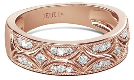Jeulia Anello Donna in Argento 925 con Zirconi Cubici Taglio Rotondo, Fede Larga Eternity Milgrain, Anello Pavé da Fidanzamento Matrimonio Anniversario Promessa con Portagioie