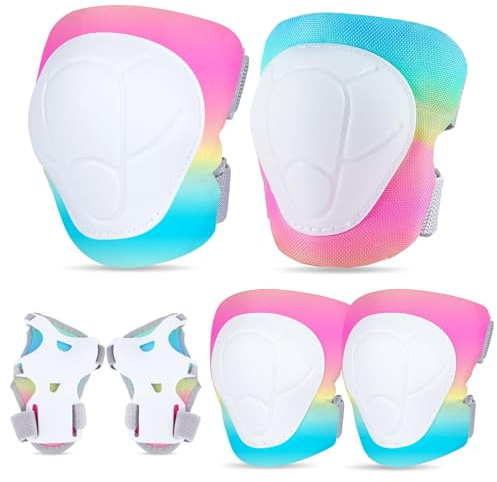 Unicorn Castle Knieschoner Kinder Schoner Set Inliner Schützer 6 in 1 Schutzausrüstung Kinder Ellenbogenschoner Handgelenkschoner Protektoren für 3-8 Jahre,Multicolor