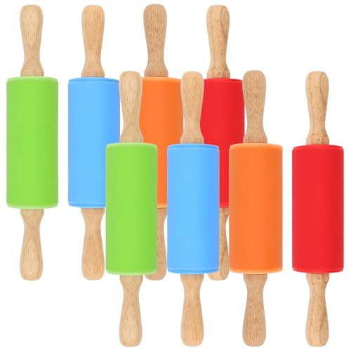 HEIHAK 8 PCS 23 x 4cm Mini Rolling Pin, 4 Colors Non Stick Silicone Rolling Pins, Rolling Pin for Making Dumpling, Dough, Bread, Pastry