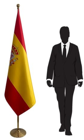 Bandera de España con mástil y pie. Bandera Española para Oficina. Bandera de España en hampe. Código CN6-ES