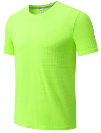 Ruowuhen T-Shirt Sportive da Uomo Maglietta da Corsa Traspiranti Asciugatura Rapida Maglia a Manica Corta Verde Fluo M