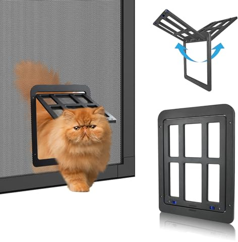 BillionChains gattaiola con zanzariera per porta scorrevole, chiusura automatica, gattaiola per porte con zanzariera, bloccabile, adatta per gatti/cuccioli, Nero