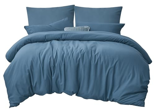 RUIKASI Set Biancheria da Letto 200x200 Blu 3 Pezzi - Set Biancheria da Letto in Microfibra Denim Blu Oeko-TEX, Copripiumino 200 x 200cm + 2 Fodere per Cuscini 80x80cm con Cerniera, Morbido e Senza