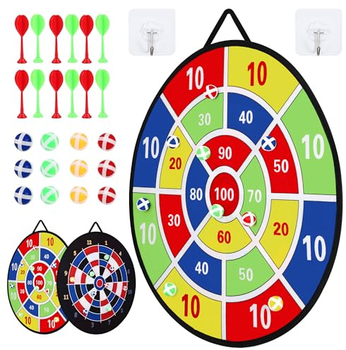 Jeu De Fléchettes pour Enfants,Jeu Flechettes Double Face de 29 Pouces avec 12 balles collantes,Jeux De Flechette pour Enfants en intérieur et en extérieur,Cadeau pour Les Enfants de 3 à 12 Ans
