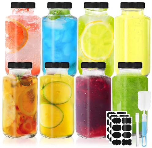 BBWELL 8pcs Bocal en Verre avec Couvercle,Bouteille Verre 250ml,avec Pinceau, étiquette et Stylo,pour les épices,les céréales,les assaisonnements,l'artisanat,réutilisable