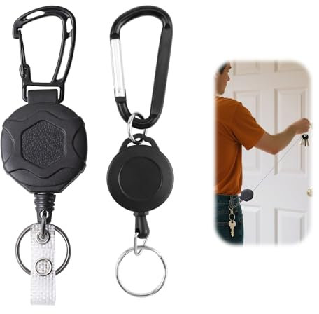 2 llaveros extensibles con cuerda de acero retráctil de 60 cm, soporte táctico para tarjetas de identificación extensible, duradero y retráctil y mosquetón de cuerda de acero, estable