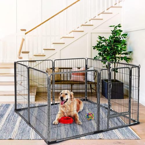 Aivituvin Dog Playpen 8 Panels Dog Exercise Pen Heavy Duty Fence 31 Inch Portable Puppy Cats Rabbits Playpen Indoor Outdoor, Slivery Black (Silver Black, L)