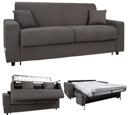 Liberoshopping Divano letto 3 posti sfoderabile in tessuto idrorepellente - apertura a ribalta con rete e materasso aloe – made in italy – modello ROLEN (Grigio)