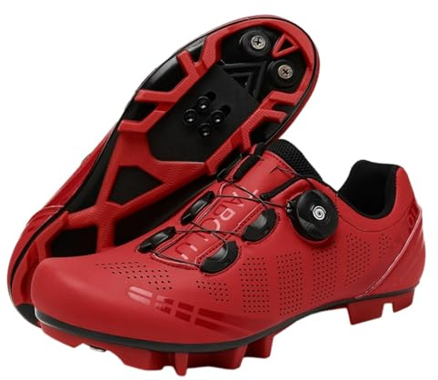 Surwin Zapatos Ciclismo MTB, Zapatillas de Ciclismo MTB Compatible con SPD Pedales para Hombre Mujer EU 36-47 Zapatos Mountain Bike Antideslizante Transpirable con Tornillos y Calas (Rojo,36)