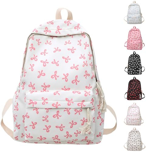 Backpack Kids Lightweight School Bags for Girls Boys Bow Printed Rucksack Large Capacity School Book Bag Versatile Schoolbag Casual Daypacks Unisex with Adjustable Shoulder Straps & Side Pockets