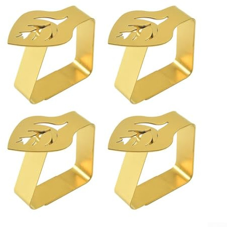 Stainless Steel Tablecloth Clips Leaf Shape Non Slip Holders Thickened Design for Dining Table Picnic Party Wedding Banquet Home Decoration - 6.6x3.8x5cm(gold)