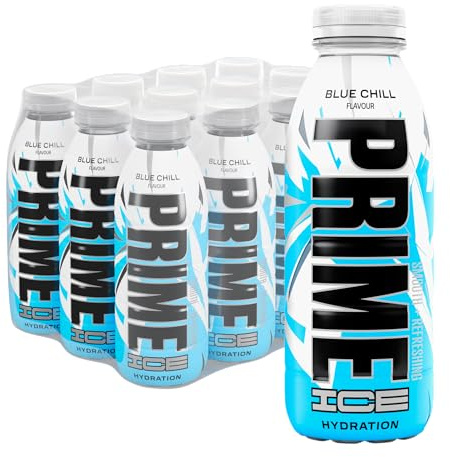 PRIME Hydration Ice Blue, bebidas deportivas, con electrolitos mejorados para una hidratación óptima, 250 mg de BCAA, vitamina B, antioxidantes, bajo contenido en azúcar, 16,9 fl oz, paquete de 12