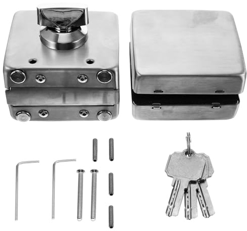 Kisangel Cerradura para Puerta de Vidrio sin Marco 10-12 MM de Acero Inoxidable 304 Doble Apertura Llave Exterior y Interior sin Necesidad de Taladro Seguro y Resistente