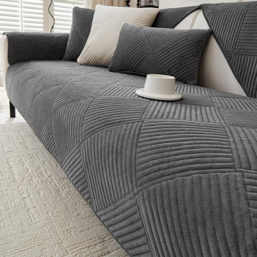 Bettschlange Non Slip Sofa Cover Machine-washable,Dark grey,70x120cm | Sofa Furniture Protector for 2 Cushion Couch,Sectional Sofa Covers for Loveseat,Stripe Sofa Slipcover
