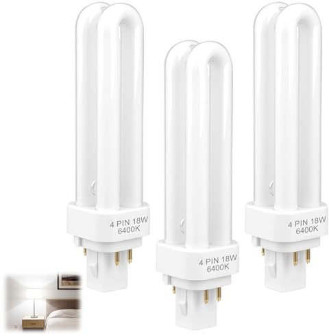 Stamlyn 18W G24q-2 4 Pin Bathroom Light Bulbs, Compact Fluorescent PLC Lamp, 1200LM Cool White 6400K Energy Saving CFL Double Turn Tube for Bathroom Kitchen Corridor Basement, 3 Pack