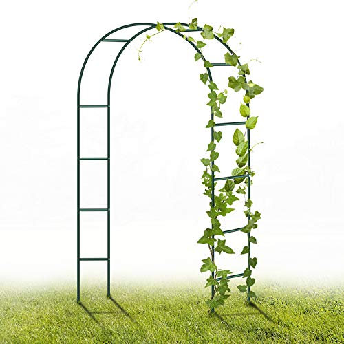 YAOBLUESEA Metal Garden Arch, 2.4M Garden Archway Traliccio in Acciaio Verniciato a Polvere per Piante Rose di Supporto Arrampicata Arco Decorazione del Giardino (Verde Scuro)