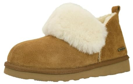 PAMIR Women's Winter Warm House Shoes & Slipper Boots - Indoor Outdoor Ankle Booties with Genuine Suede, Sheepskin Trim & Memory Foam (Chestnut, Size 7 US)