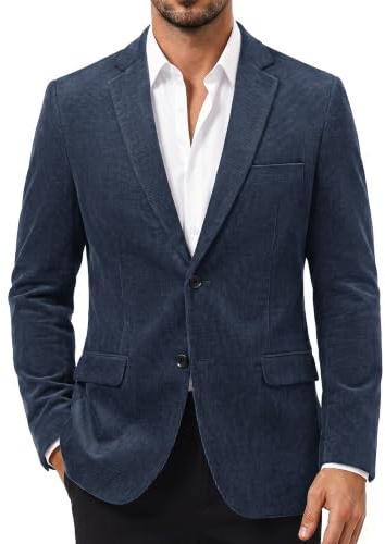 PJ PAUL JONES Blazer en velours côtelé pour homme, coupe ajustée à deux boutons, veste de sport décontractée, bleu marine, Taille XL