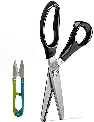 Forbici a ZigZag + tagliafilo, forbici da sarto professionale segate e sculacciate per cucito, forbici Zig Zag per tessuto, seta, carta, cucito e artigianato, nero 7 mm