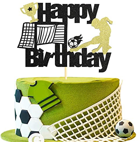 Sotpot 1 Pack Glitter Football Birthday Cake Topper Soccer Cake Picks for Man Boy Soccer Football Sport Themed Party Cake Decorations Supplies