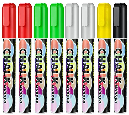 CeleMoon Liquid Chalk Markers 8 Pack Christmas Theme Colors, Wet Erase Neon Maker Pens for Painting Drawing Writing on Blackboard, Chalkboard, Glass, Window, for Holiday Festivals New Year Decoration