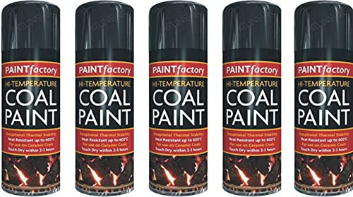 HitlineUK 5 x 400ml Black Heat Resistant Paint 600°C Stove Paint Coal Paint Rejuvenates Gas Coals Fire Spray Paint