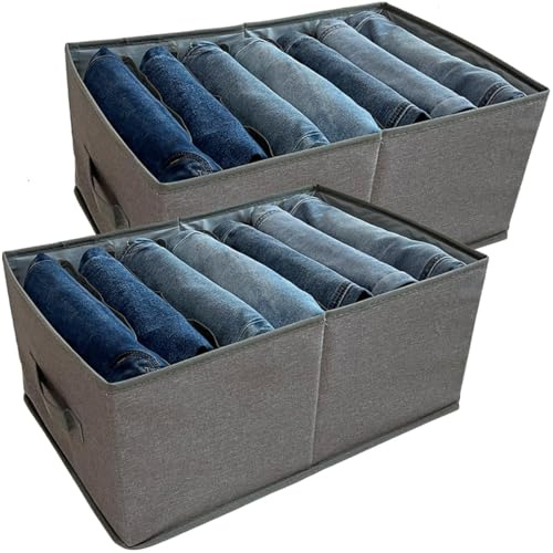 QINGGENG Organizador de almacenamiento extragrande para armario con divisores, paquete de 2 cajas plegables de almacenamiento de ropa para jeans, pantalones, jersey, organizador de almacenamiento de