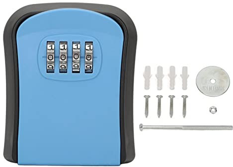 4-stelliger Zahlenschlosskasten, an der Wand Montierter Schlüsselkasten für den Außenbereich mit 5 Schlüsseln Kapazität, Schlüsseltresor-Sicherheitsaufbewahrungskasten für Haus, (Blau)