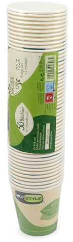 GIO'STYLE Vasos de agua de 200 cc | 50 unidades | Papel y PLA | Biodegradables y Compostables