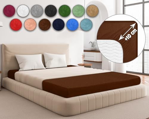 Sesto Senso spännlakan 90 x 200 cm brun för topper frotté med elastiskt band 100 % bomull