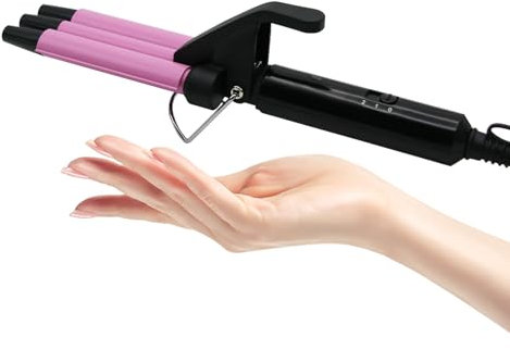 janelove 13mm mini Welleneisen für haare, Keramik mini Lockenstab für kurze haare, 180°C/210°C, 30s Schnellaufheizung, mit Kamm und Clips, Kompakte Größe für Reisen - Rosarot