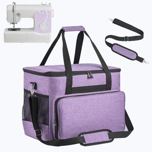 Jdstorbox Sewing Machine Carrying Case,Sewing Accessories Organizer With Removable Padding,Tote Bag With Multiple Storage Pockets、Shoulder Strap,Craft Supplies Organizer,Travel Bag (Purple)