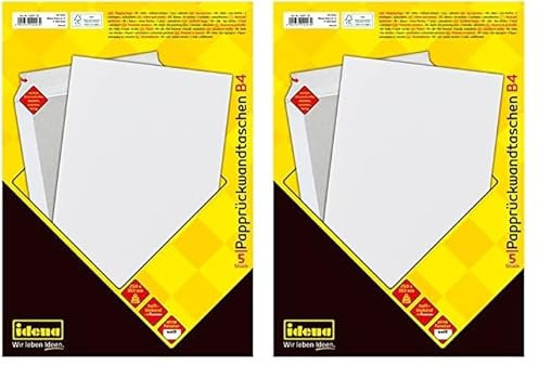 Idena 10247 - Versandtaschen DIN B4 mit Papprückwand, 5 Stück haftklebend, Umschläge ohne Fenster, aus 120 g/m² FSC-Mix Papier in Weiß (Packung mit 2)