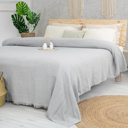 Milam London Manta Suave | Manta 100% algodón para sofás | Manta de Cama Doble | Manta de sofá Grande de 2 plazas | Colcha tamaño Doble | Colección Joanna | Beige - 170 x 250 cm